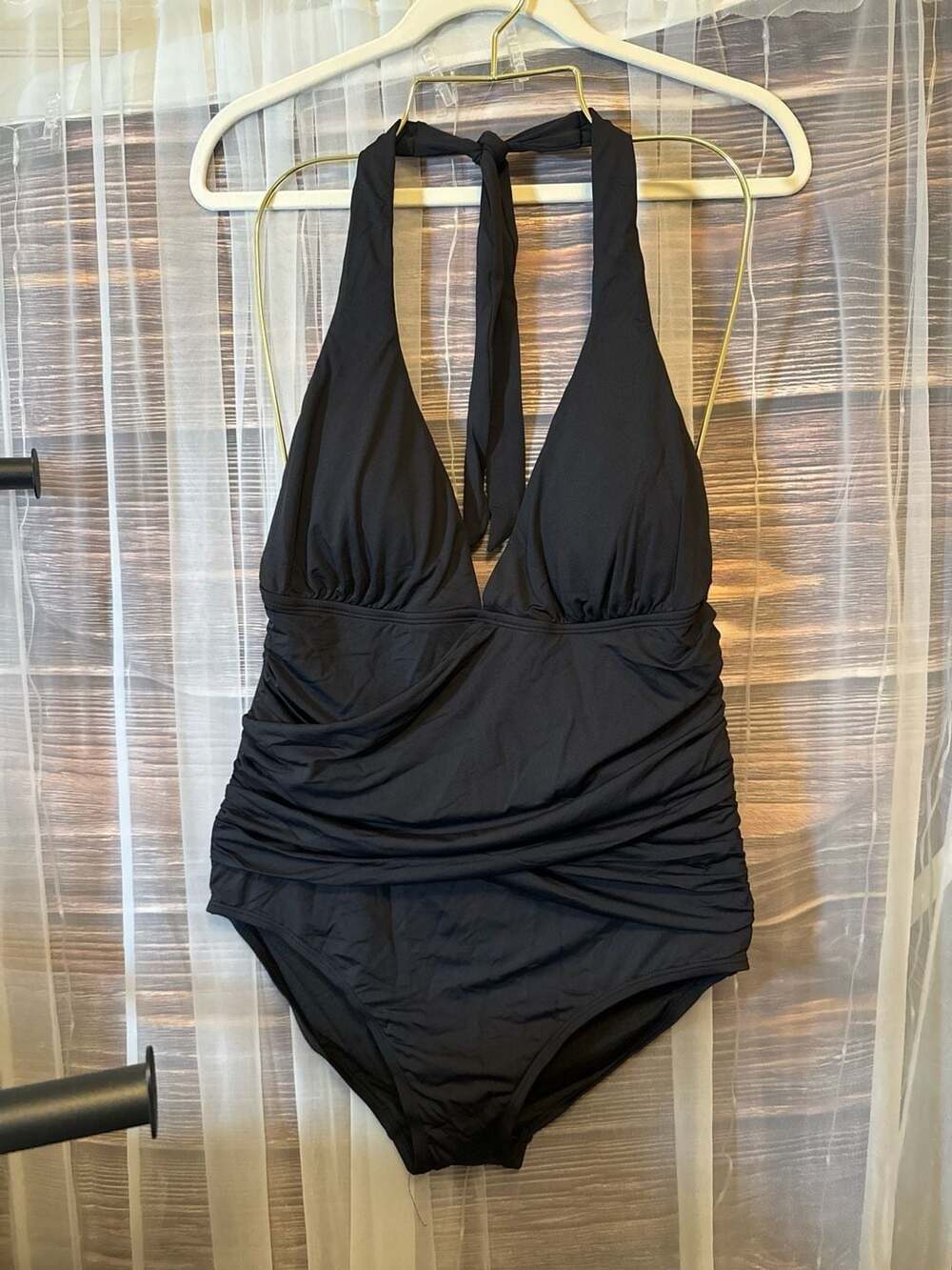 Anne Cole Women's Black Ruched Halter One-Piece Swimsuit